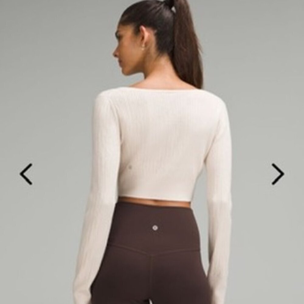 Rare Lululemon Ribbed Merino Wool Cropped Cardigan Women’s Size XL "Bone" - Picture 4 of 10